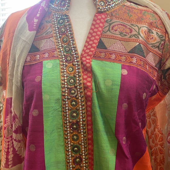 Indian Salwar kameez / shorter length Kurta multicolored NWOT Sz M - Picture 10 of 12